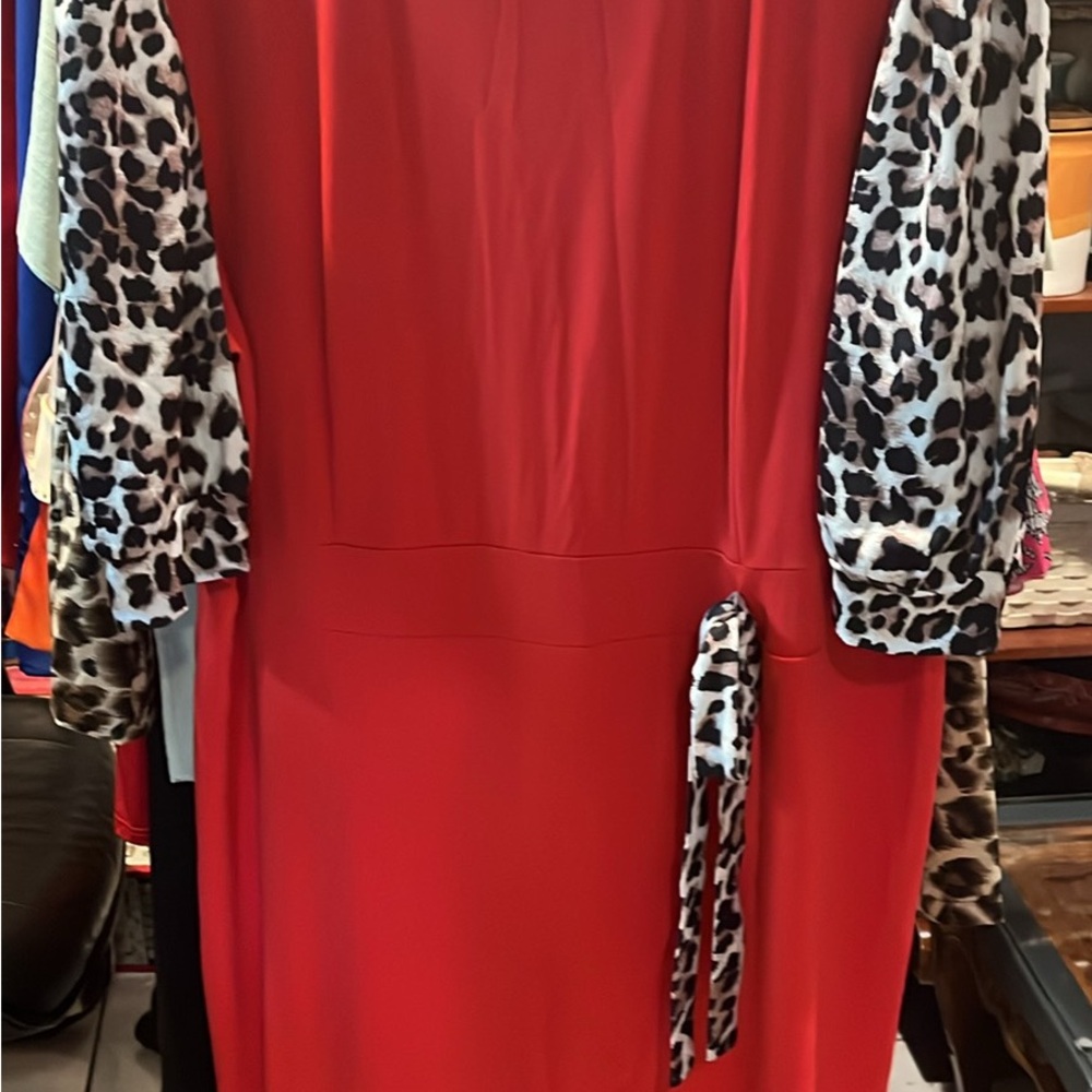 Elegant Red Leopard Sleeve Dress
